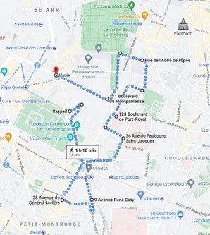 Stroll in Paris around Montparnasse district detailed itinerary mapo