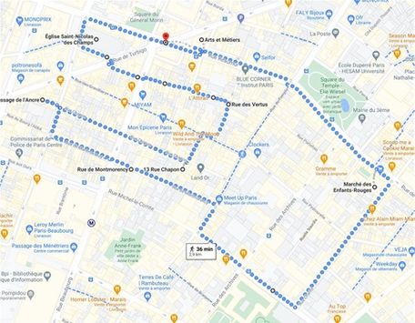 map intinerary stroll around Arts et Métiers district chinatown Paris