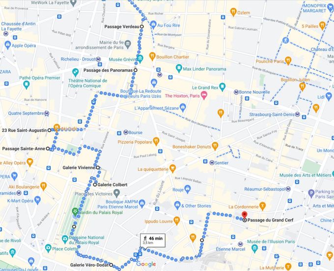 plan itinéraire promenade Paris passages couverts
