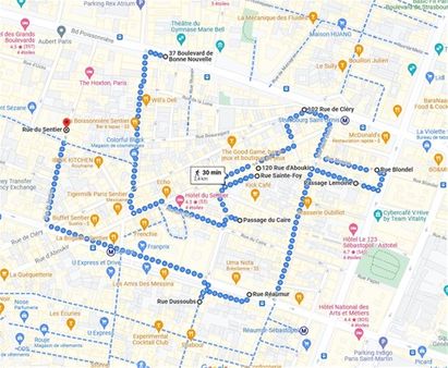 Stroll Paris Sentier district detailed itinerary
