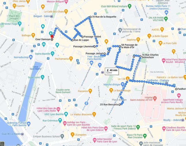 Map stroll faubourg Saint-Antoine Bastille
