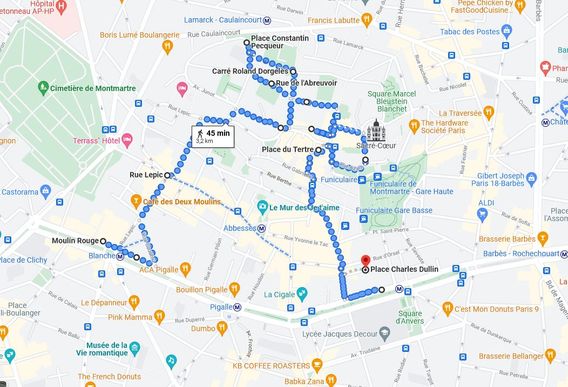Stroll Paris Montmartre detailed map itinerary